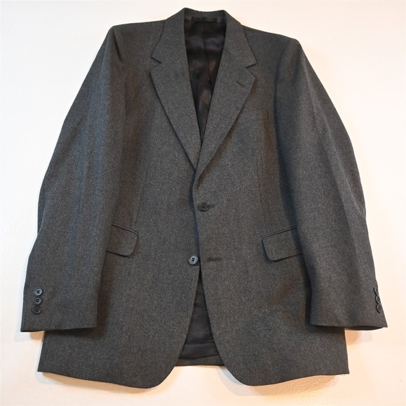 Vtg USA Made 39R Gray 100% Wool Flannel Mens Blazer Suit Jacket Sport Coat